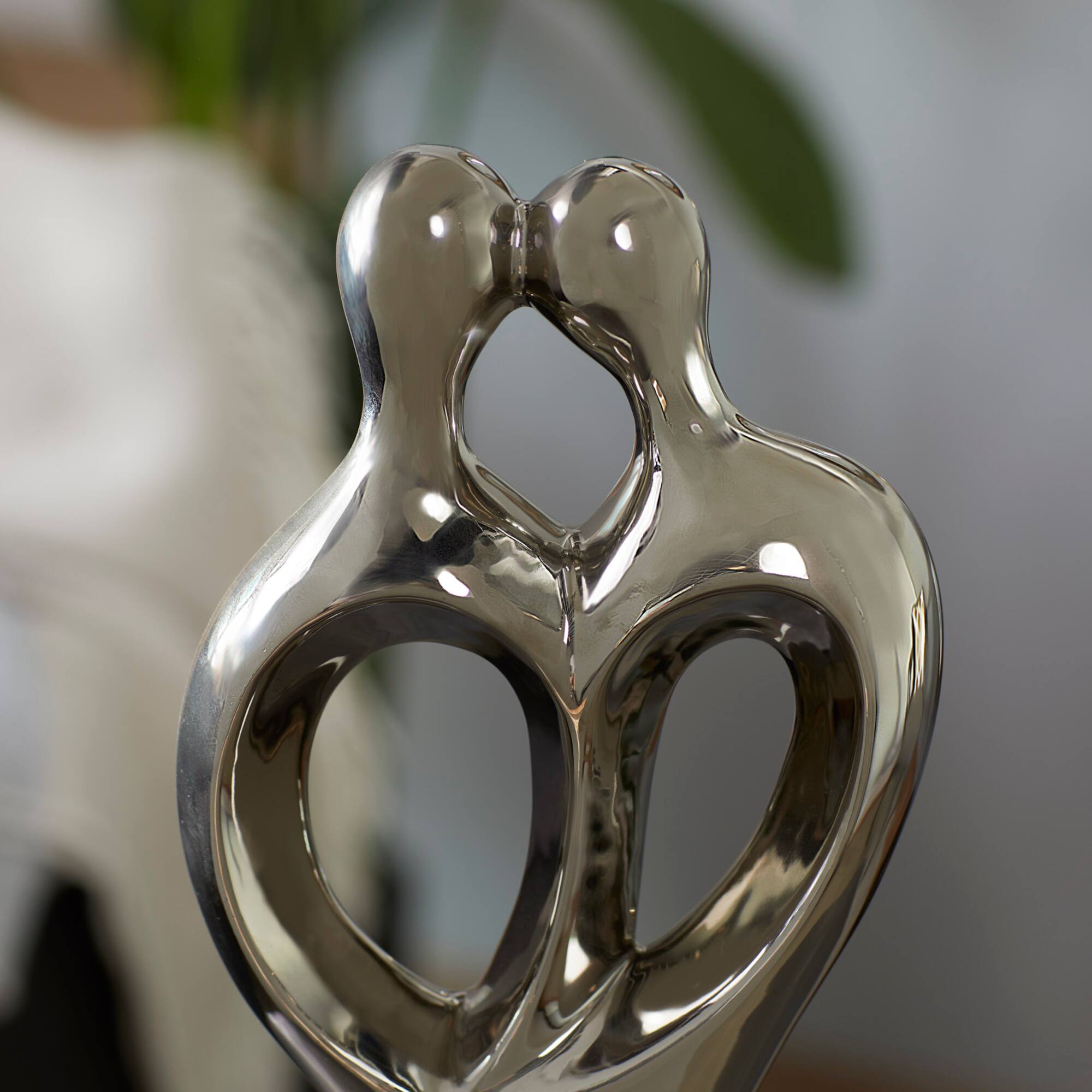 19" Traditional Silver Porcelain Stylized Abstract Couple Sculpture